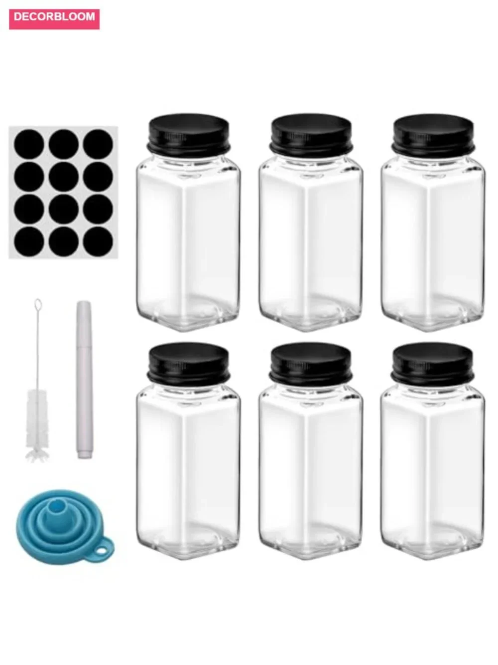 6pcs 4oz Glass Spice Jars with Shaker Lids - Square Empty Bottles Kitchen